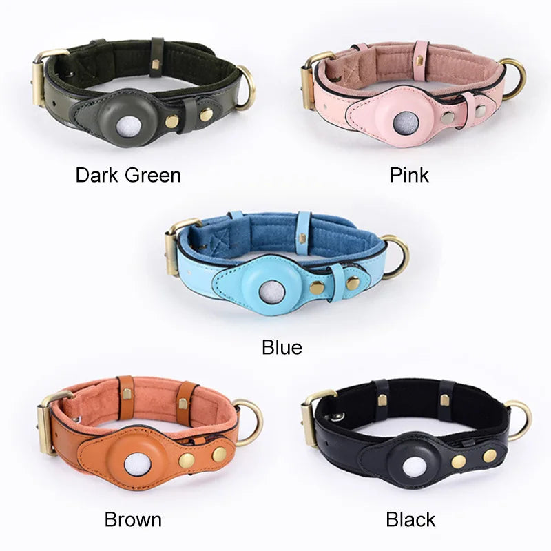 New Leather Anti-Lost Dog Collar with Airtag Holder for the Apple Airtag Heavy Duty anti Lost Positioning Collar Dog Accessories