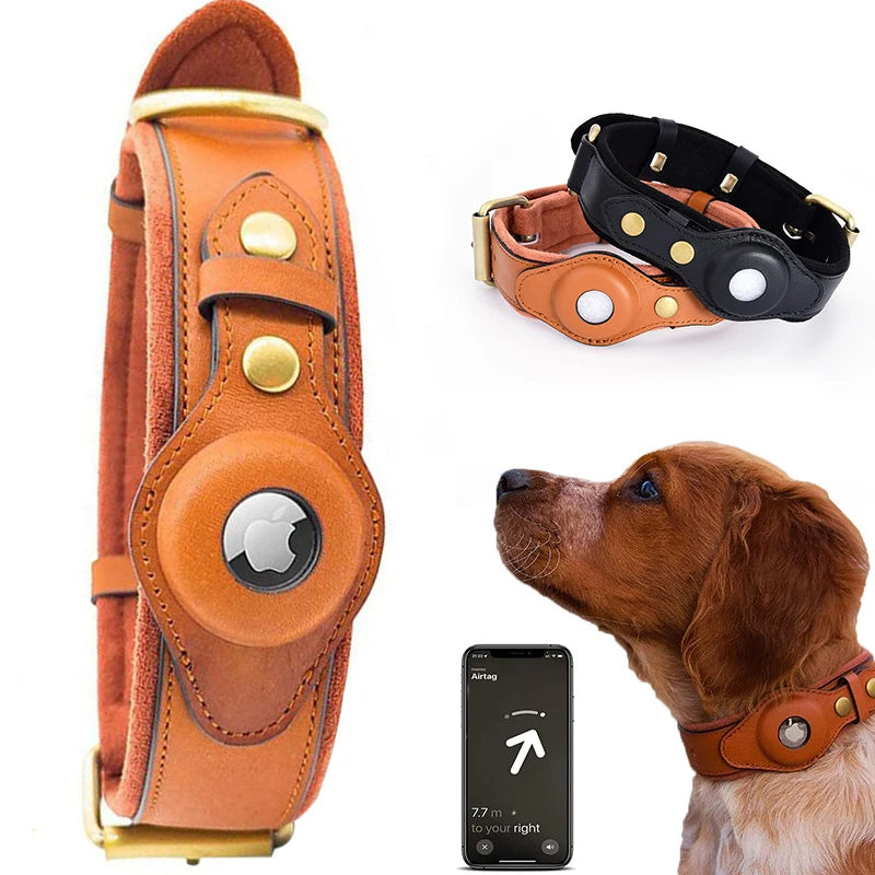 New Leather Anti-Lost Dog Collar with Airtag Holder for the Apple Airtag Heavy Duty anti Lost Positioning Collar Dog Accessories